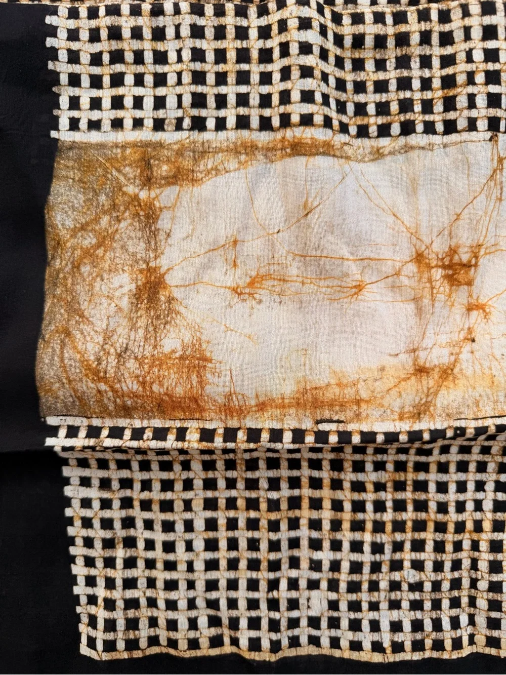 Fabindia Black & Brown Silk-Cotton Chanderi Batik Geometric Dupatta/Scarf